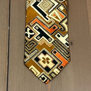 Penneys Towncraft Wide Tie Mod Geo Print Aztec MCM Earthtones 60s/70s Madmen